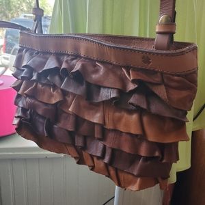 LUCKY BRAND Shades of Brown Pickfare Ruffled Leather Crossbody/ Clutch Purse